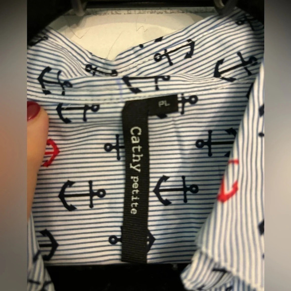 Cathy Petite women’s pinstriped sleeveless woven shirt with anchors size PL - Picture 4 of 5